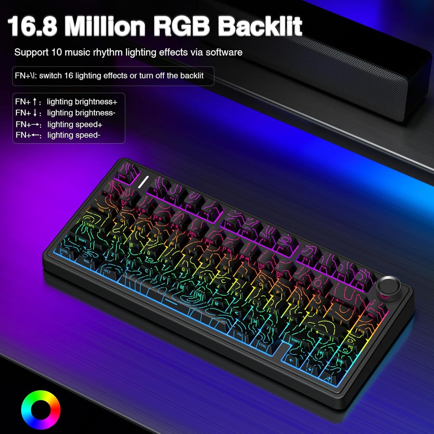 AULA F75 Pro Wireless Mechanical Keyboard with Knob,75% Hot Swappable Custom Gaming Keyboards,RGB Backlit,Pre-lubed Switches,Side Printed PBT Keycaps Creamy Sounding Computer Keyboard, Line Black