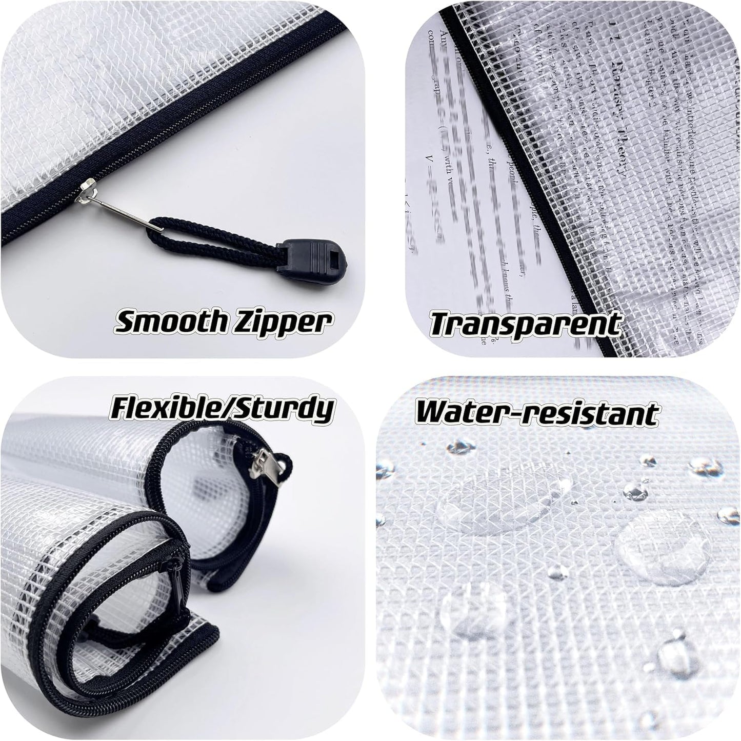 Plastic Mesh Zipper Pouch Document Folders Bag Zip File Bags for Office Supplies Storage-15 Pcs (Black, 3"x 5")
