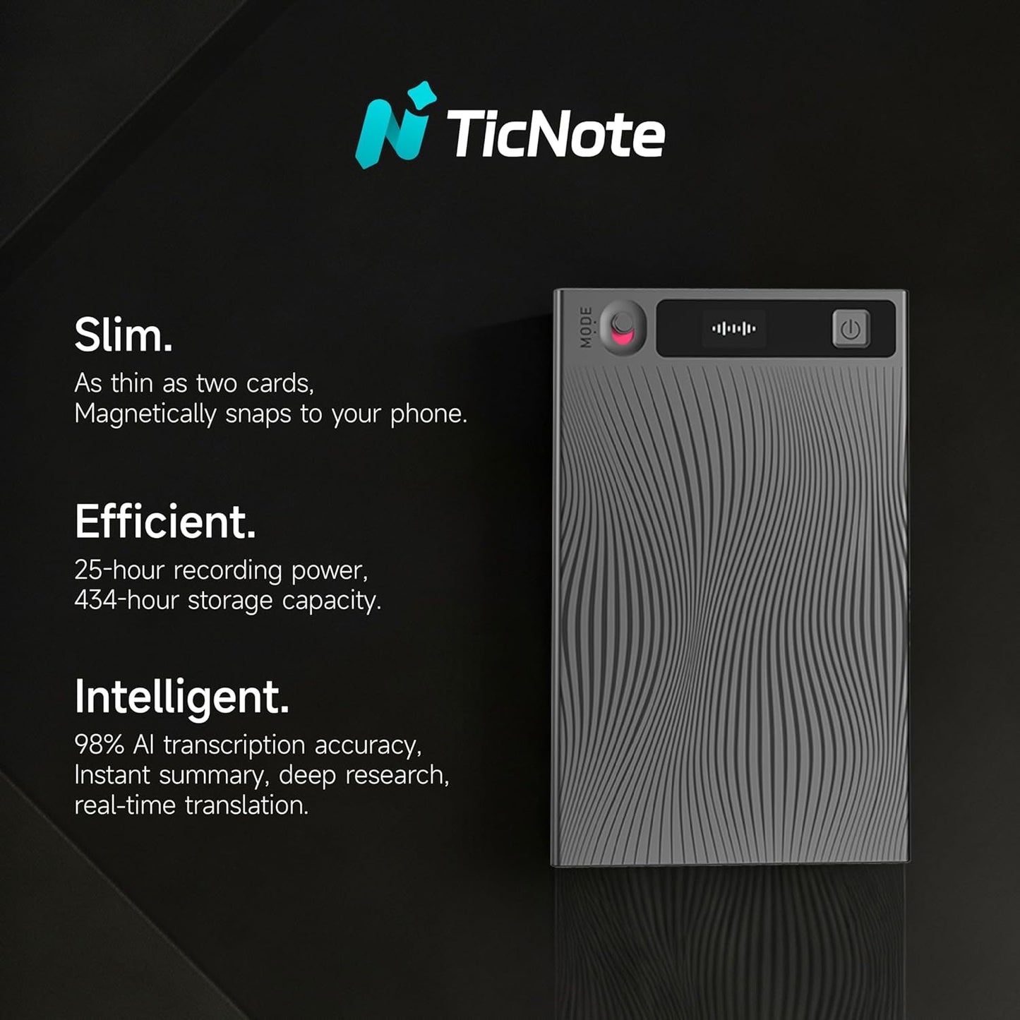 Mobvoi TicNote AI Voice Recorder 64GB Memory Note Recorder w/Case App Control 100+Languages Transcribe Summarize with AI Shadow Digital Audio Recorder for Phone Calls Lectures Meetings Interviews