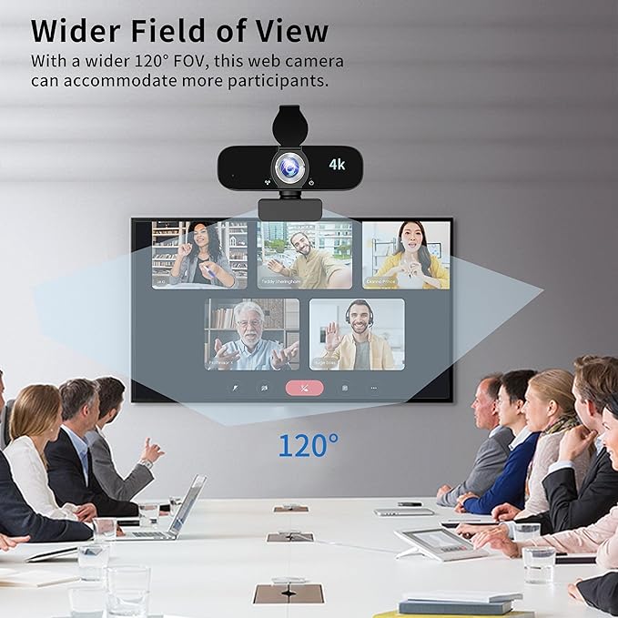 4K Webcam Camera for Computer, External Camera with Microphone, USB Plug&Play, Auto Low Light Correction, Privacy Cover, Tripod, Wide Angle for Meeting/Online Video/Zoom