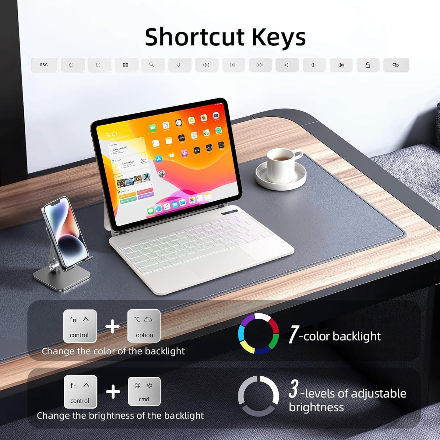 for iPad Pro 13 inch case 2024 with Keyboard M4,Magnetic Attach,Multi-Gesture Trackpad,7-Color Backlit,Shortcut Keys,Auto Sleep/Awake,Magic Keyboard for iPad Pro 13-inch M4 2024,White