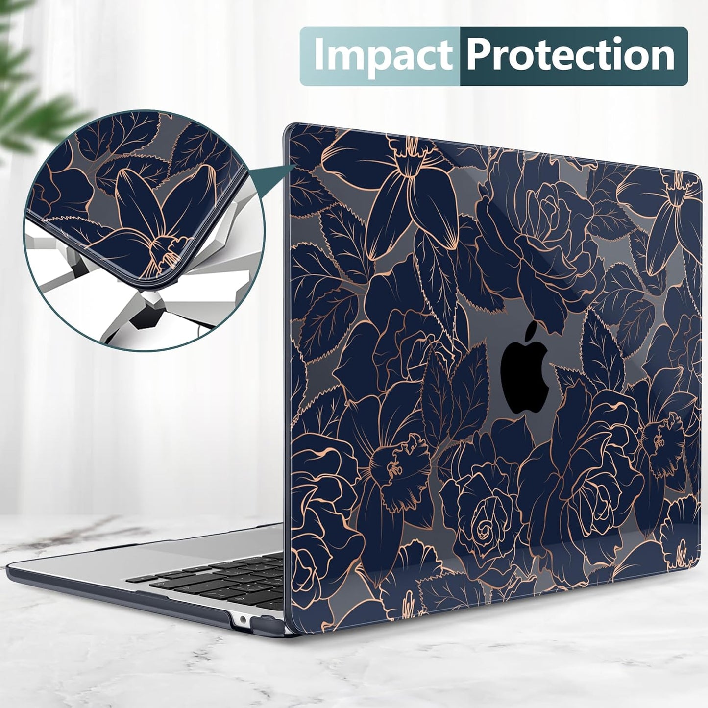 TWOLSKOO Compatible with M4 MacBook Air 15 inch Case 2025-2023 Released Model M4 A3241 M3 A3114 M2 A2941, Plastic Hard Shell & Screen Protector & Keyboard Cover & Trackpad Film, Elegant Roses