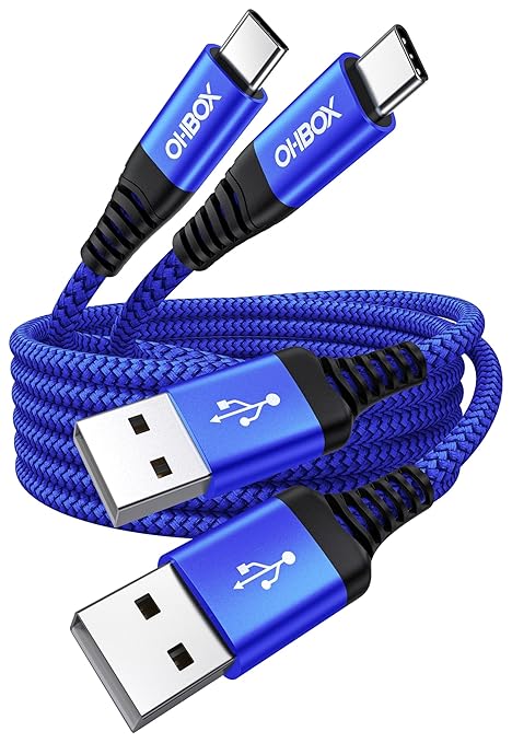 USB to USB C Cable 60W Fast Charging [2 Pack 10FT], USB A to USB C Cable, Durable Braided USB Type C iPhone Charger USBC Cord for iPhone 17/16/15/Pro Max/Plus, Samsung Galaxy S23 and More-Blue
