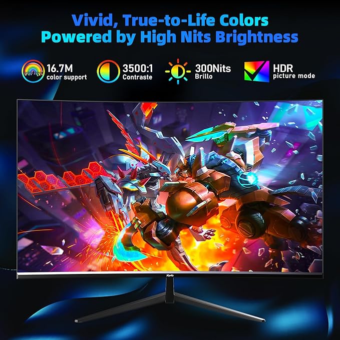 Gaming Monitor, Curved Computer Monitor 32'', Curved Gaming Monitor QHD(2560x1440) 180Hz, Curved Monitor w/Multi-Window, R2800, HDR, FreeSync, 1ms Display, Eye Care|Anti-Glare,PC Monitors Black