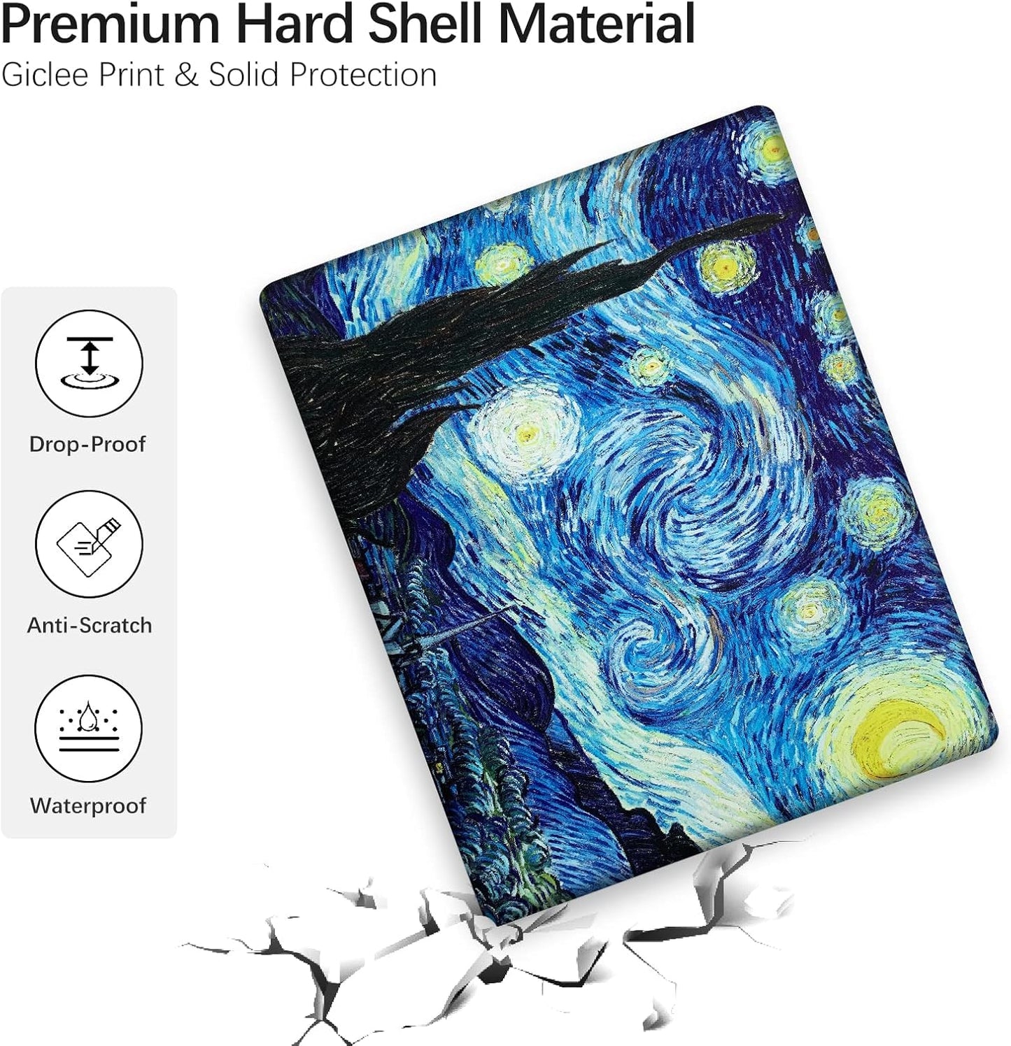 Berkin Arts Compatible with MacBook Air 13 inch Cover, 2022-2018 Release A1932 with Touch ID with Keyboard Cover & Screen Protector Post-Impressionism (The Starry Night by Van Gogh)
