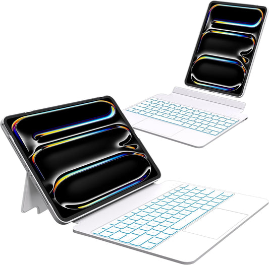 iPad Pro 13 Inch Case 2024 with Keyboard, Magnetic Detachable Keyboard Case for iPad Pro 13 Inch (M4, 2024) with 7 Colors Backlight, Multi-Touch Trackpad, Portrait/Landscape Mode (White)