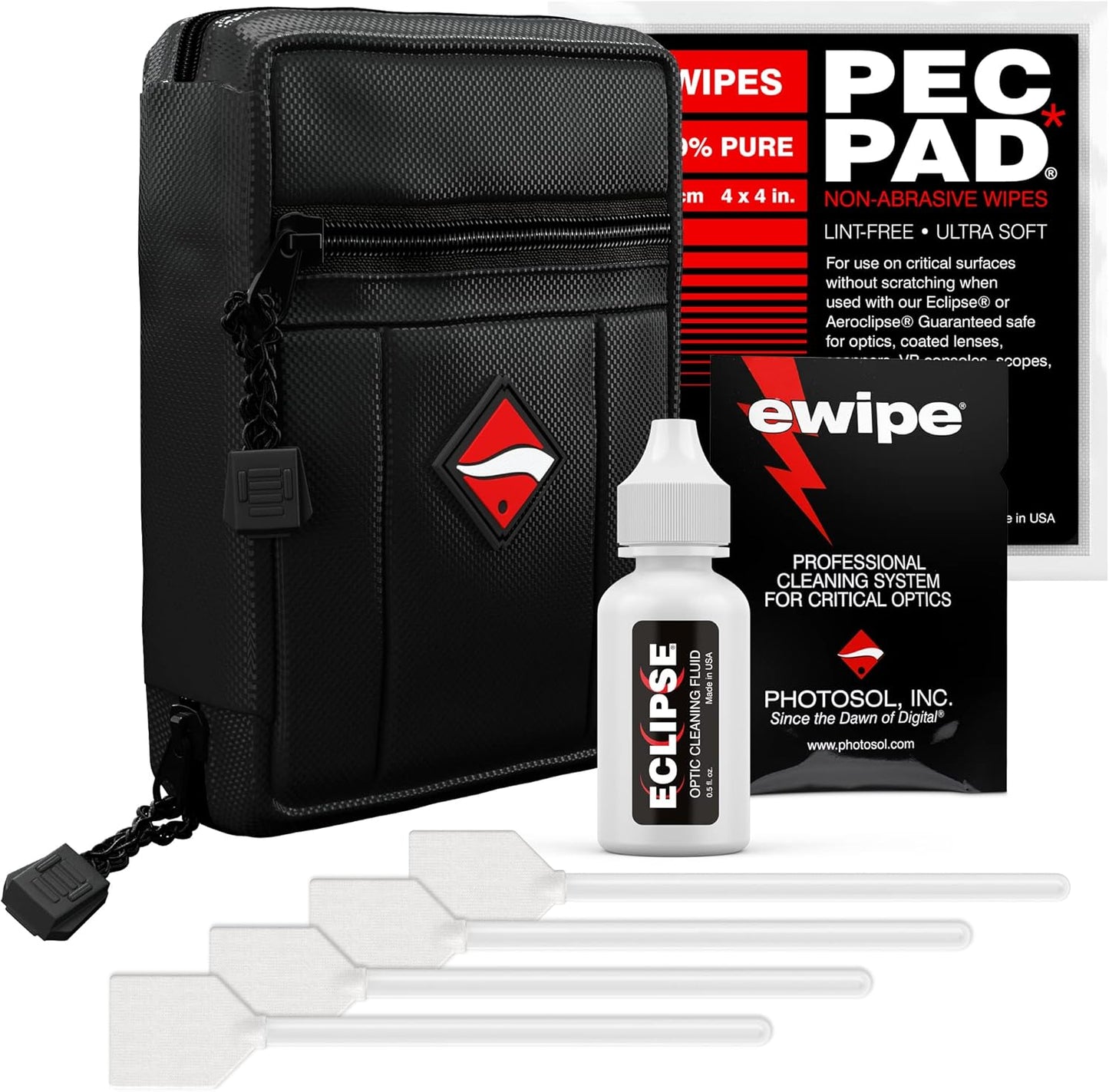 Photographic Solutions Digital Survival Kit - Type-1 (20mm) Sensor Swab, PEC-PAD Photo Wipes, E-Wipe Packet, Eclipse Optic Cleaning Fluid - Camera Cleaning Kit with Travel Bag