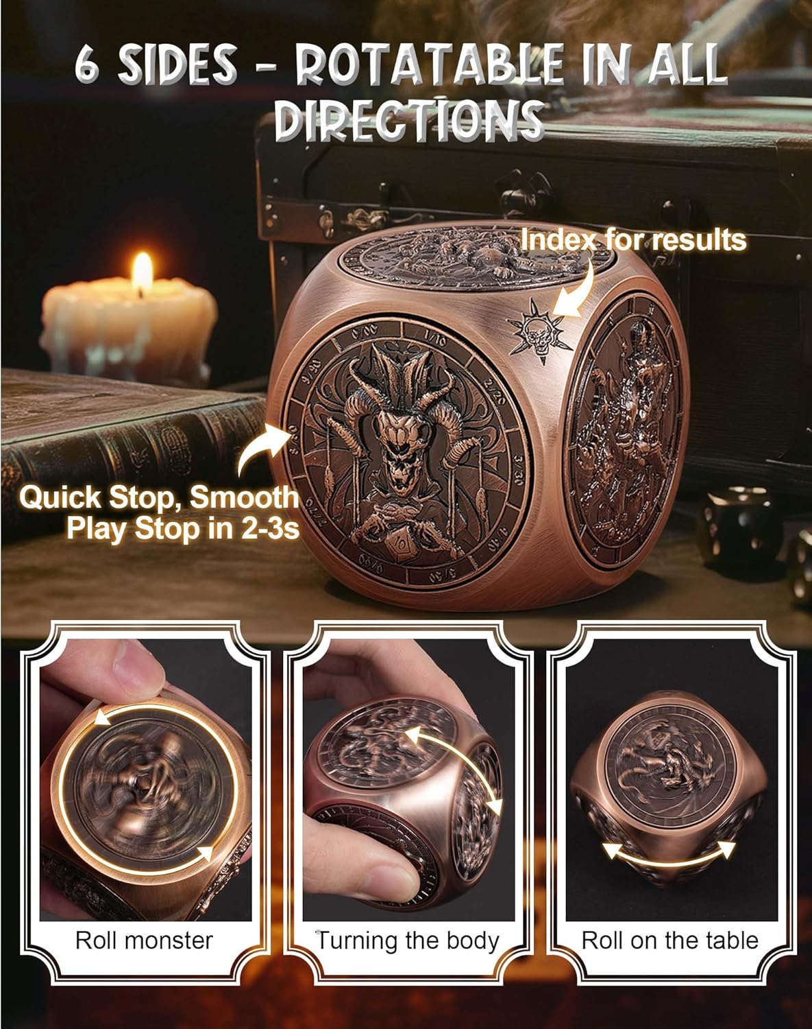 Kabinka Spinner Dice for 7 in 1 DND Dice Set, Unique Metal Dice for Dungeons and Dragons RPG Role Playing Gaming (Red Copper)