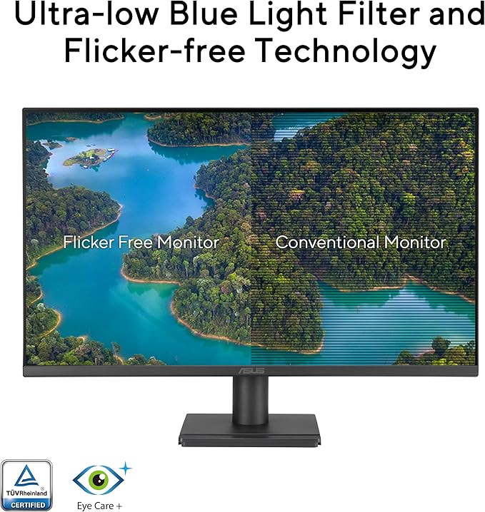 ASUS 27” Eye Care Monitor (VA279QG) – IPS, Full HD, 99% sRGB, Frameless, 120Hz, Adaptive-Sync, 1ms, Speakers, HDMI, DisplayPort, VGA, Low Blue Light, Flicker Free, Wall Mountable, 3 yr Warranty
