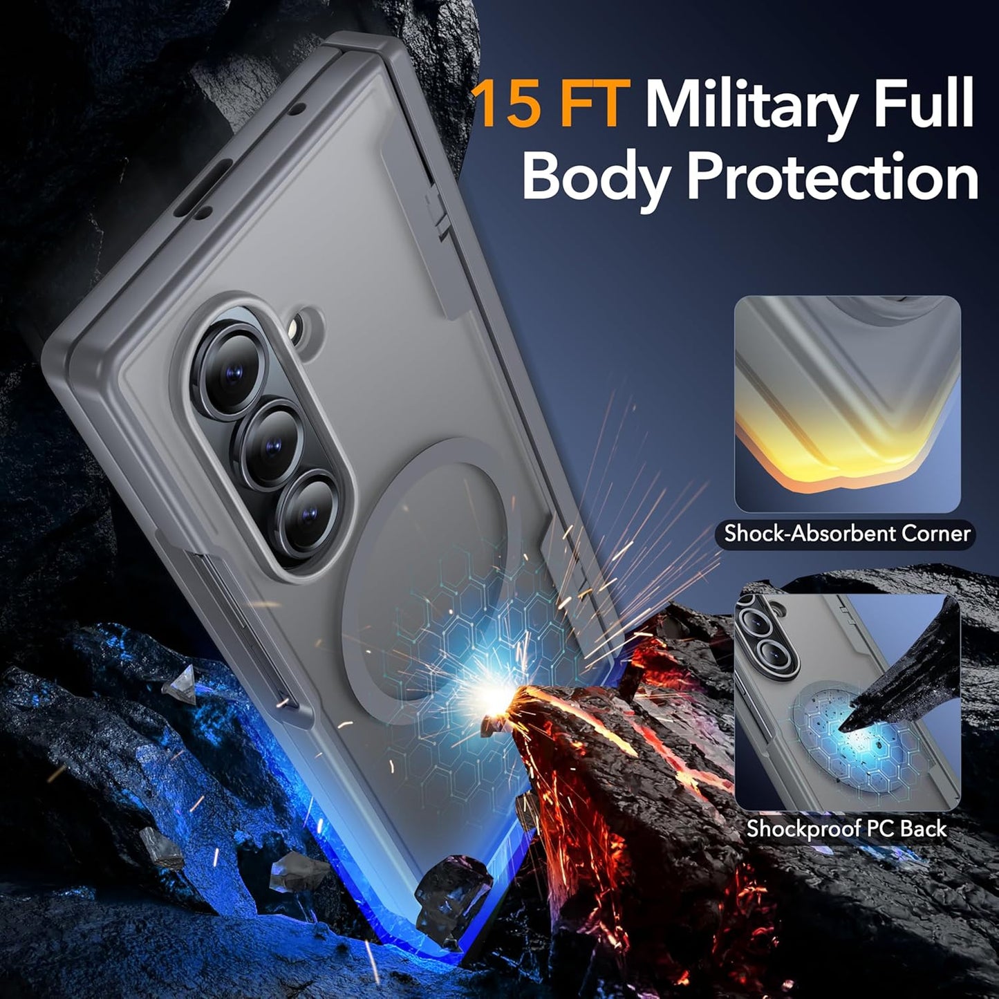 Oneagle Magnetic for Samsung Galaxy Z Fold 7 Case Built in Screen Protector Translucent [Fit for MagSafe] [S Pen Holder Slot] [Hinge Protection] MIL-Grade Shockproof Matte Case for Galaxy Z Fold 7