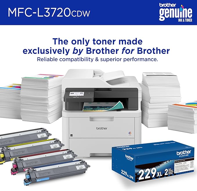 Brother MFC-L3720CDW Wireless Color Laser Printer with Scanner, Copier & Fax | Auto Duplex & 250-Sheet Capacity | Refresh Subscription Trial(1). Amazon Dash Replenishment Ready. (Renewed Premium)