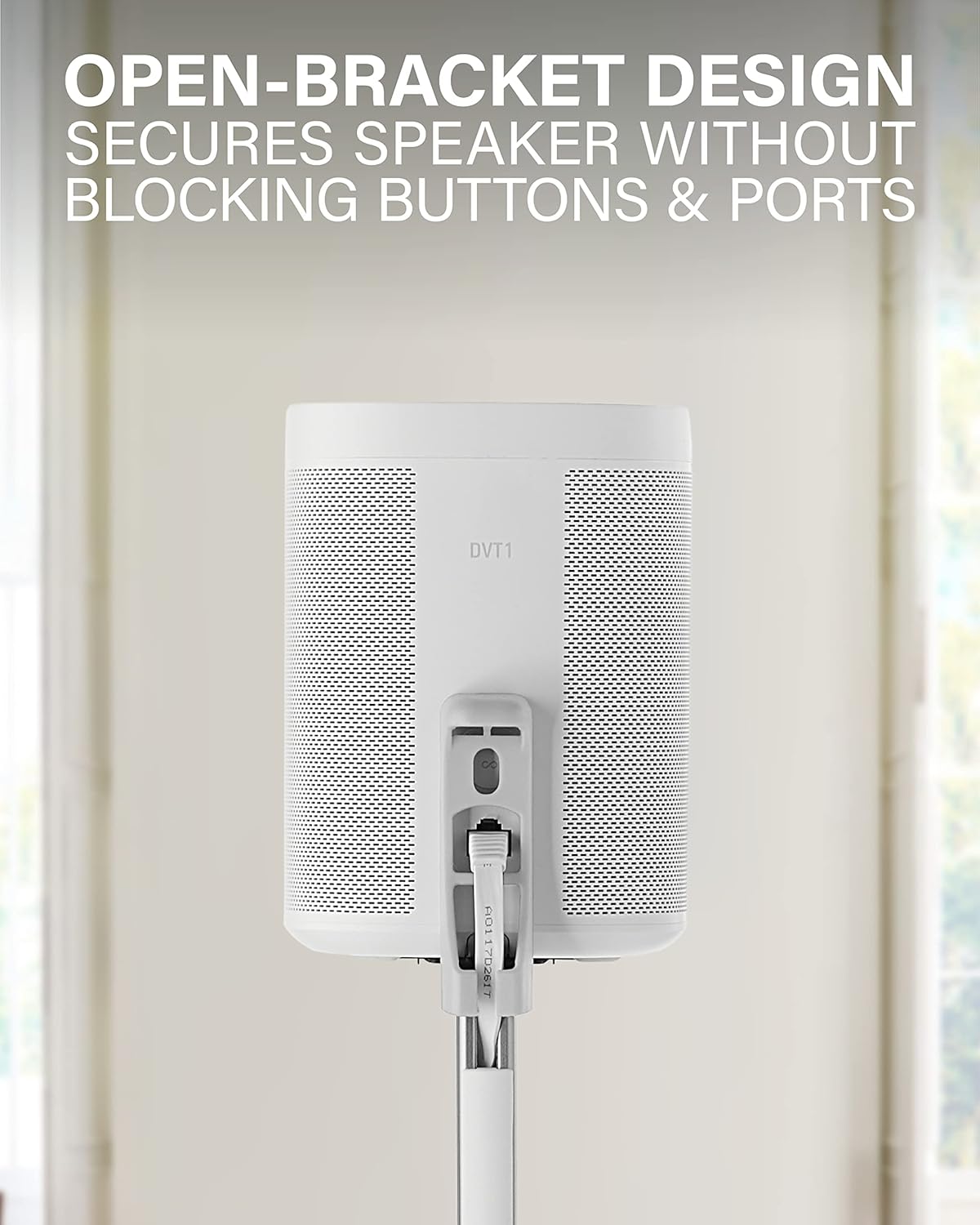 SANUS Adjustable Height Wireless Speaker Stands Designed for Sonos One, One SL, and Play:1 - Tool-Free Adjustment up to 16" and Built-in Cable Management (White)