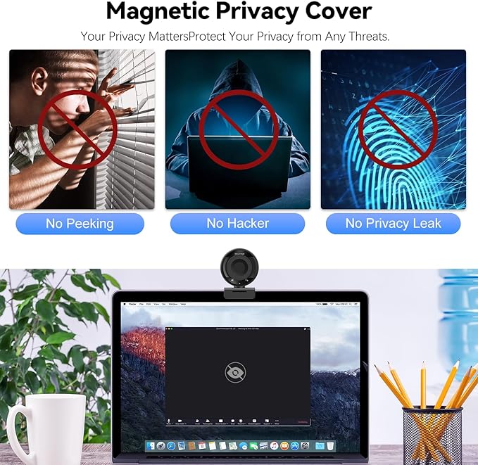 ‌2K AI Webcam for PC,1080P 60fps TOF Computer Camera with 8X Digital Zoom USB 3.0 Webcam with Remote Control/HDR/Dual Noise Cancelling Mics for Streaming & Meeting on Zoom/Teams/Facetime