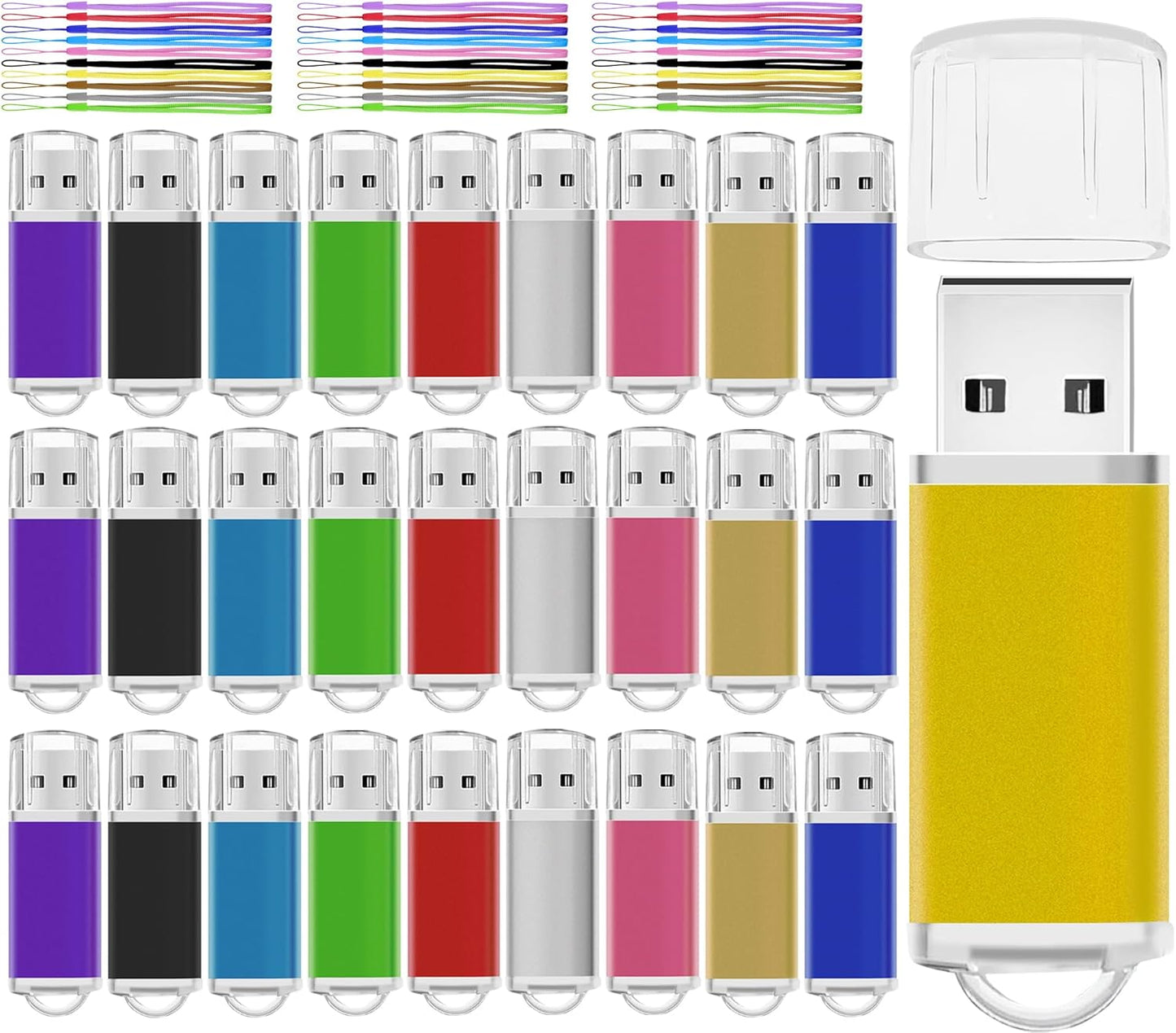 USB Thumb Drive 4GB Flash Drive 50 Pack, Nicepicten FAT32 Memorias USB 2.0 Flash Drive Bulk 4GB Jump Drives Multiapck Memory Stick with 50PCS Lanyards (Mixcolor 50 Pack, 4 GB)