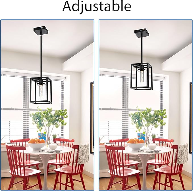 MELUCEE Black Pendant Lights Kitchen Island 1-Light, 5 Color Dimmable Led Pendant Light Ceiling Hanging Over Sink with Crystal Bubble Glass, Modern Integrated LED Hanging Light Dining Room Lighting