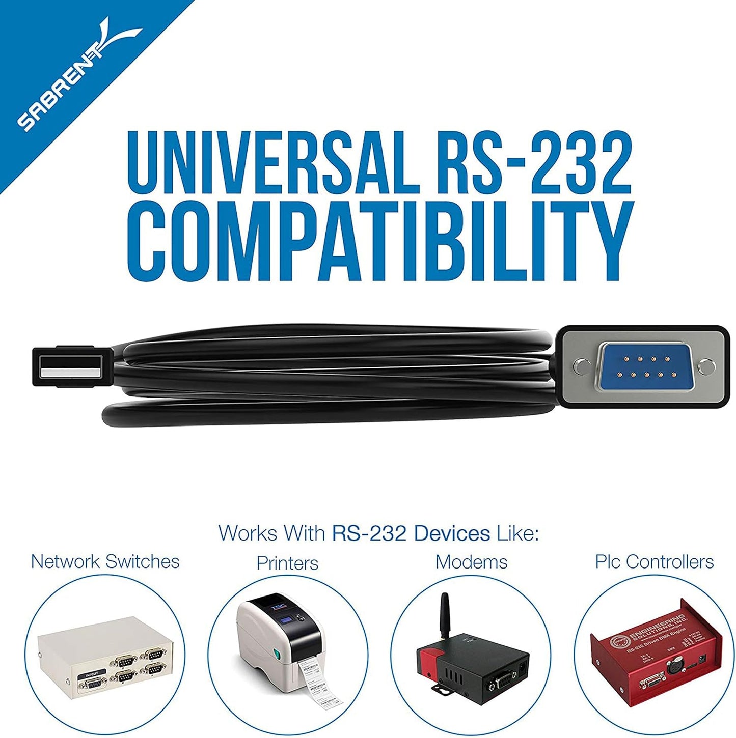 SABRENT USB 2.0 to Serial (9-Pin) DB-9 RS-232 Adapter Cable 6ft Cable [FTDI Chipset] (CB-FTDI)