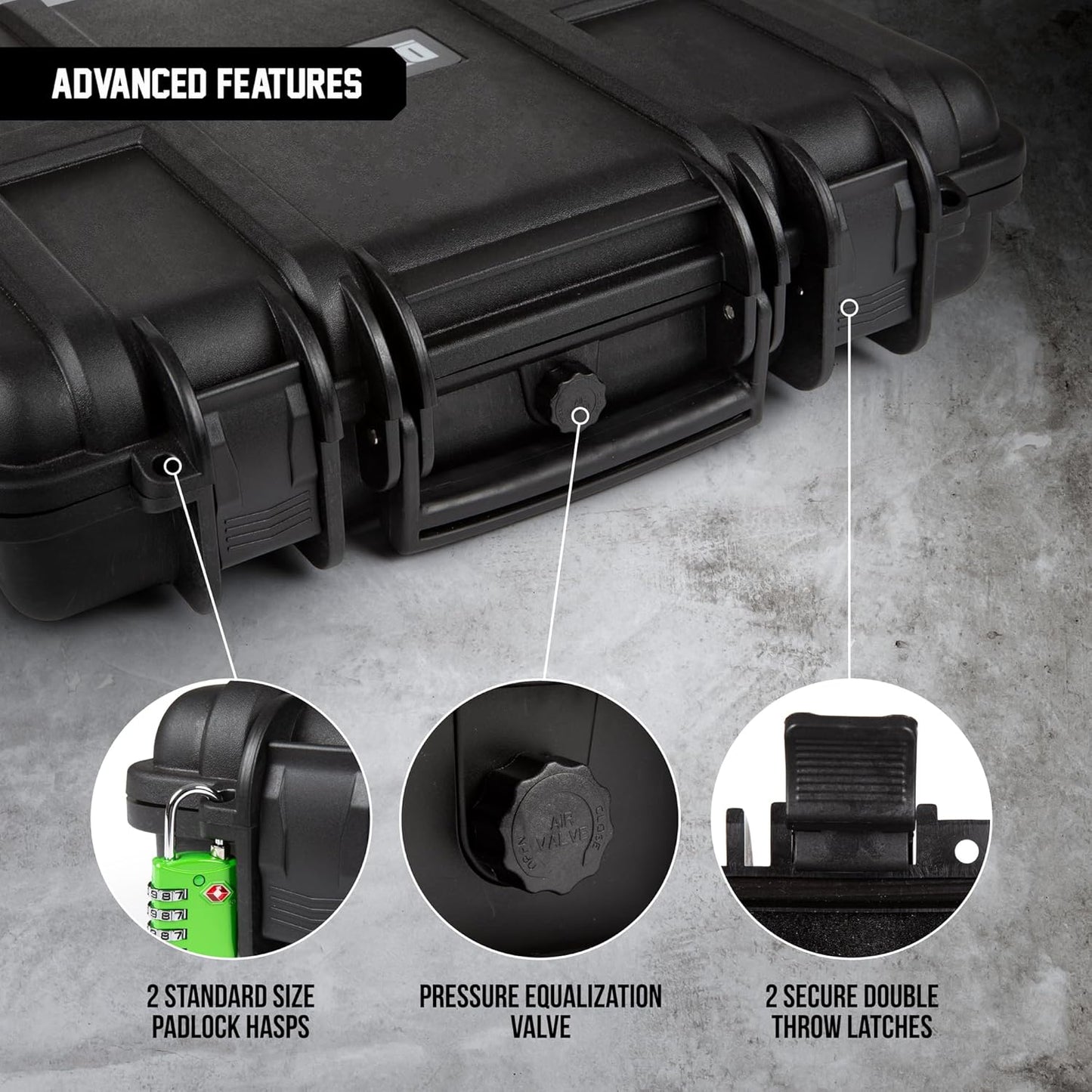 All Weather Hard Case 16 x 14 x 4” - TSA Approved Hard Shell Travel Case with Customizable Foam for Laptops, Electronics, Guns, Pistols and Other Gear