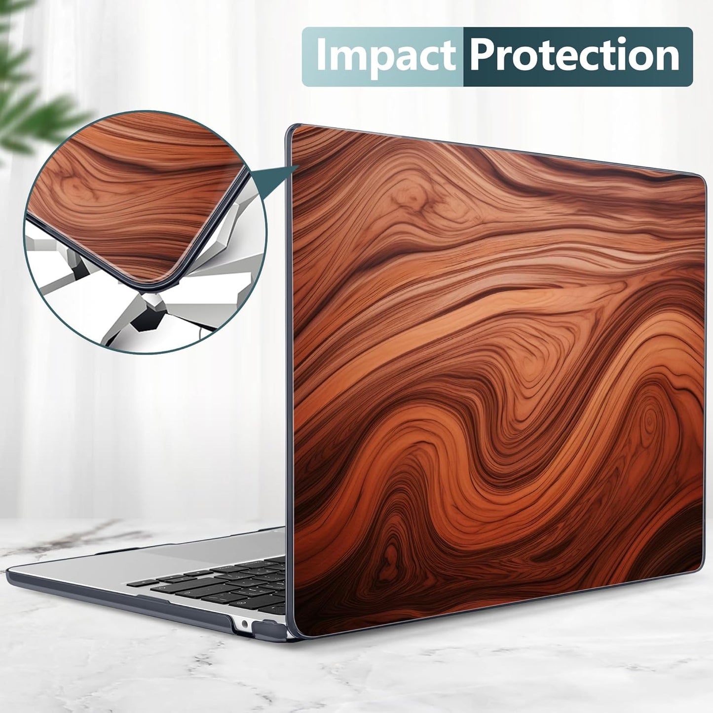 TWOLSKOO Compatible with M4 MacBook Air 15 inch Case 2025-2023 Released Model M4 A3241 M3 A3114 M2 A2941, Plastic Hard Shell & Screen Protector & Keyboard Cover & Type C Adapter, Wood Grain