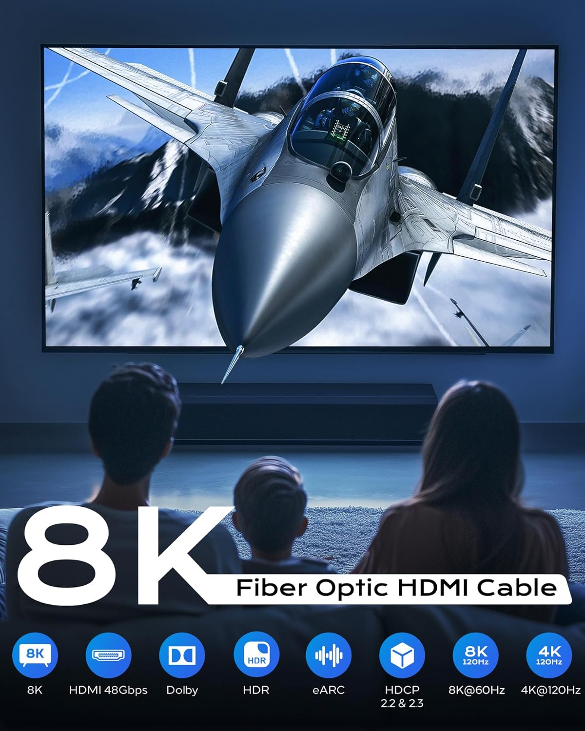 Fiber Optic HDMI Cable 65FT/20M Long - 8K 48Gbps High Speed HDMI Cord/CL2/8K 60Hz/4K 120Hz,HDCP 2.2&2.3,HDR10 - Compatible with HDTV/Monitor/Projector