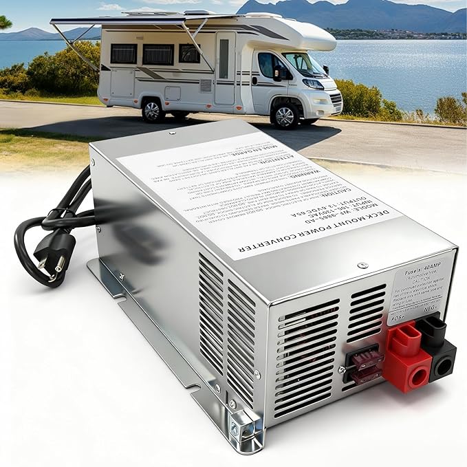 WF-9875 75 Amp RV Power Converter – Deck Mount Three-Stage Smart Charging, Compatible with WF-9800 Series, for RV Trailers Campers & Boats