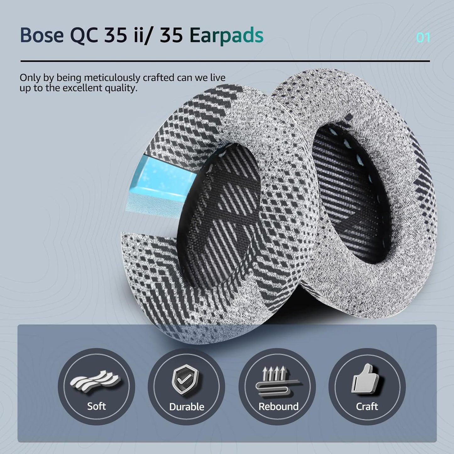Cooling-Gel QuietComfort 35 / QC35 ii Replacement Ear Pads for Bose Headphones, Also Fit for Bose QC45 QC35 QC25 QC2 QC15/ Around-Ear 2 AE2i AE2w/ SoundTrue & SoundLink Series, Black