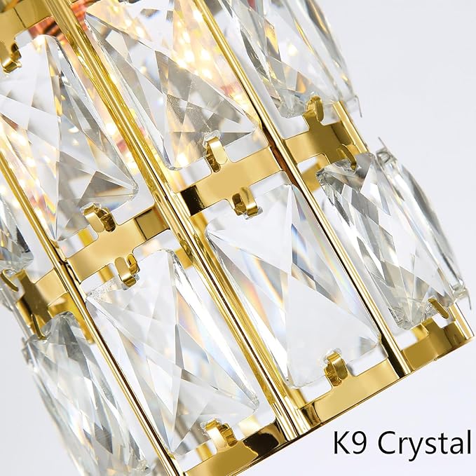 2-Lights Modern Crystal Pendant Lights for Kitchen Island LED Dimmable Glam Pendant Lighting Chandelier for Dining Room Hallway Corner Lamp Gold