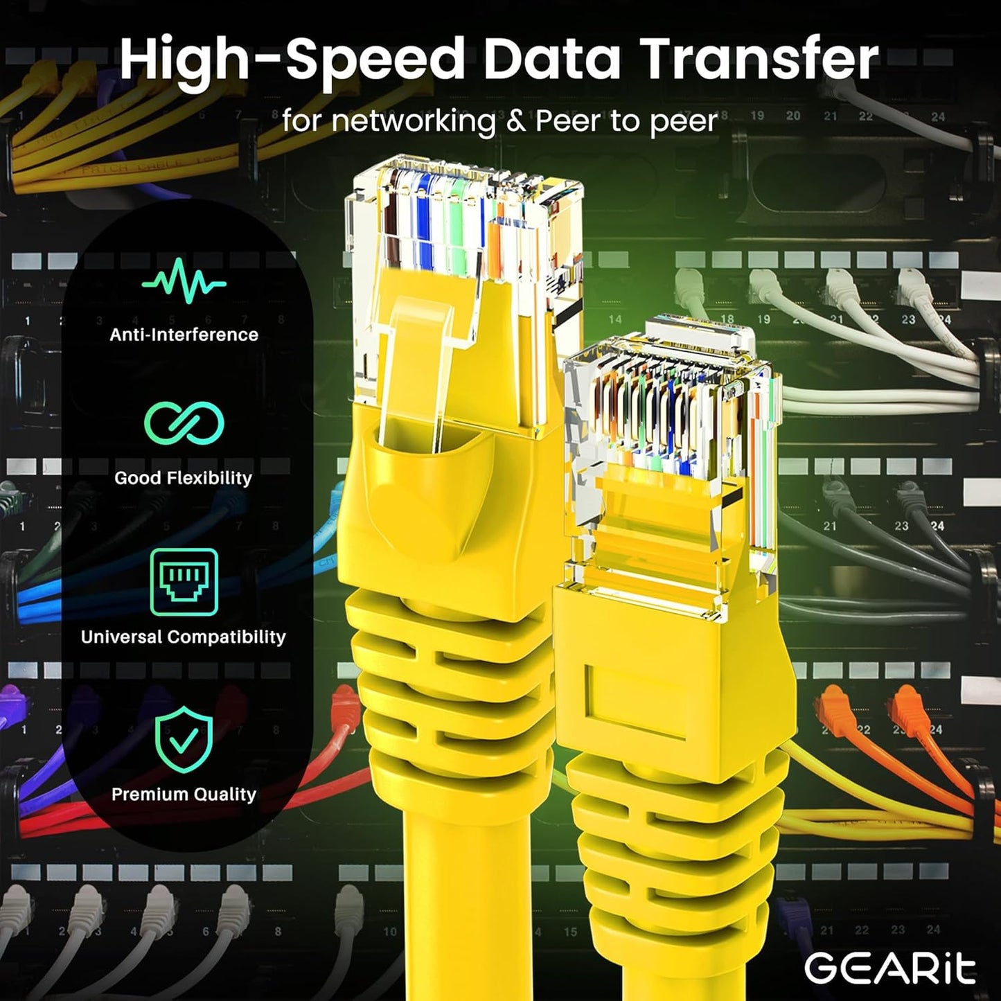 GearIT Cat 6 Ethernet Cable (24-Pack 5 Feet) Cat6 Network Patch, 10Gbps, RJ45, Snagless Cord, Gold-Plated Connectors, Internet for PC, TV, Tablet, Router, Printer, Servers, IT Data Center - Yellow