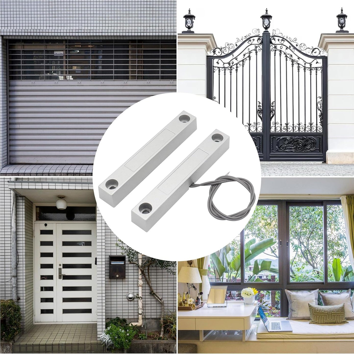 Magnetic Reed Switch Wired Surface Mount Normally Open/Closed NC/NO Contact Sensor Alarm Magnetic Door Switch with 3 Wires, Zinc Alloy Sliver, MC-58