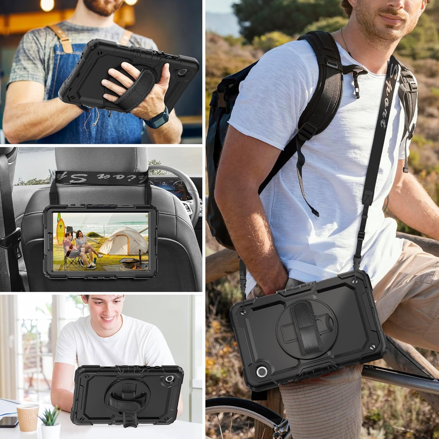 HXCASEAC Case for Samsung Galaxy Tab A7 Lite, Protective with Screen Protector/Hand Strap/Pen Holder, Sturdy A7 Lite Tablet Case, SM-T220 SM-T225 SM-T227, Black