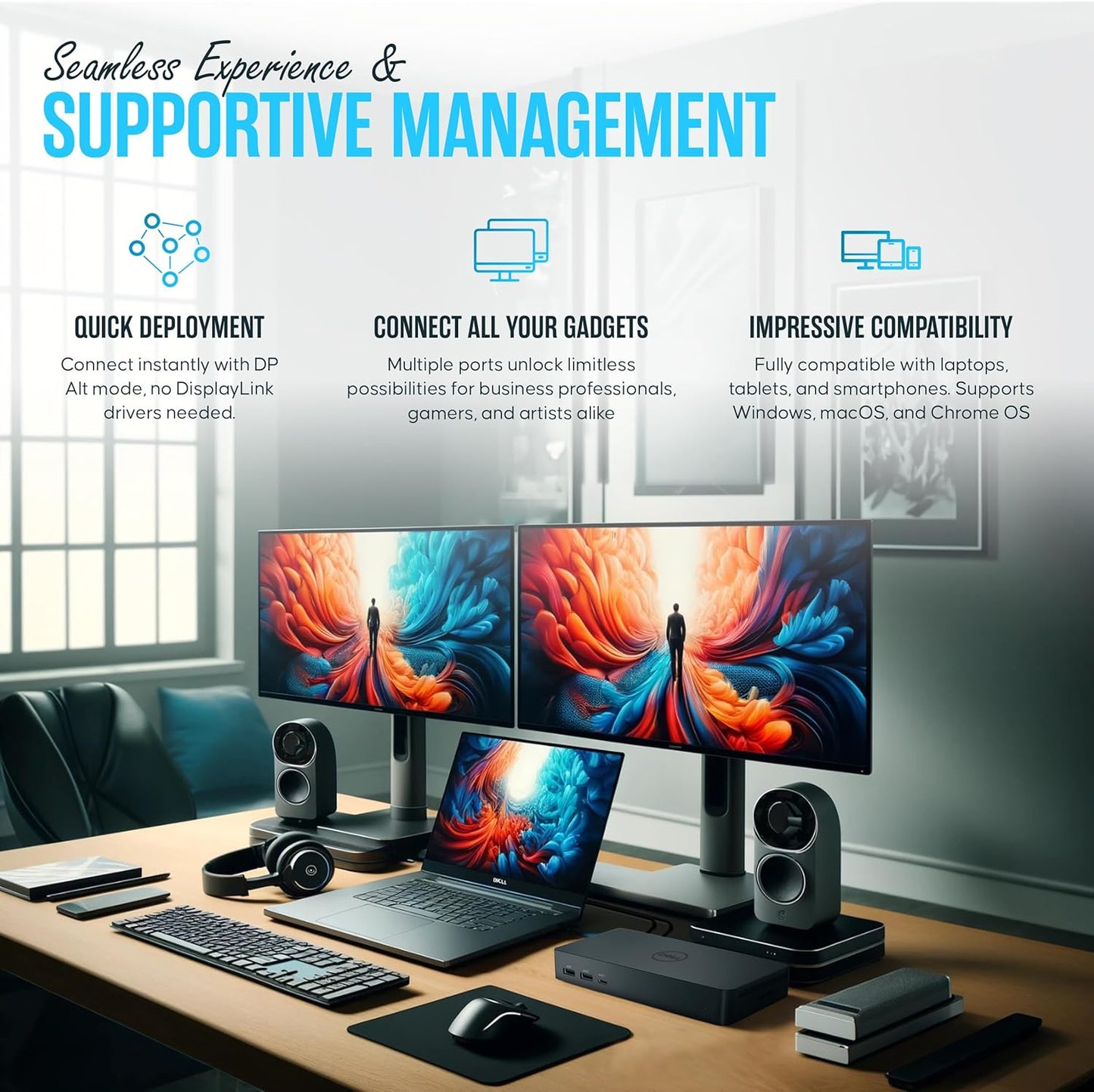 UD22 Dell Universal Docking Station USB-C/USB-A Supports Dual/Triple & 4 Monitors – Dock with 130W, HDMI, DisplayPort Cables & Cleaning Cloth – 4K Display Support
