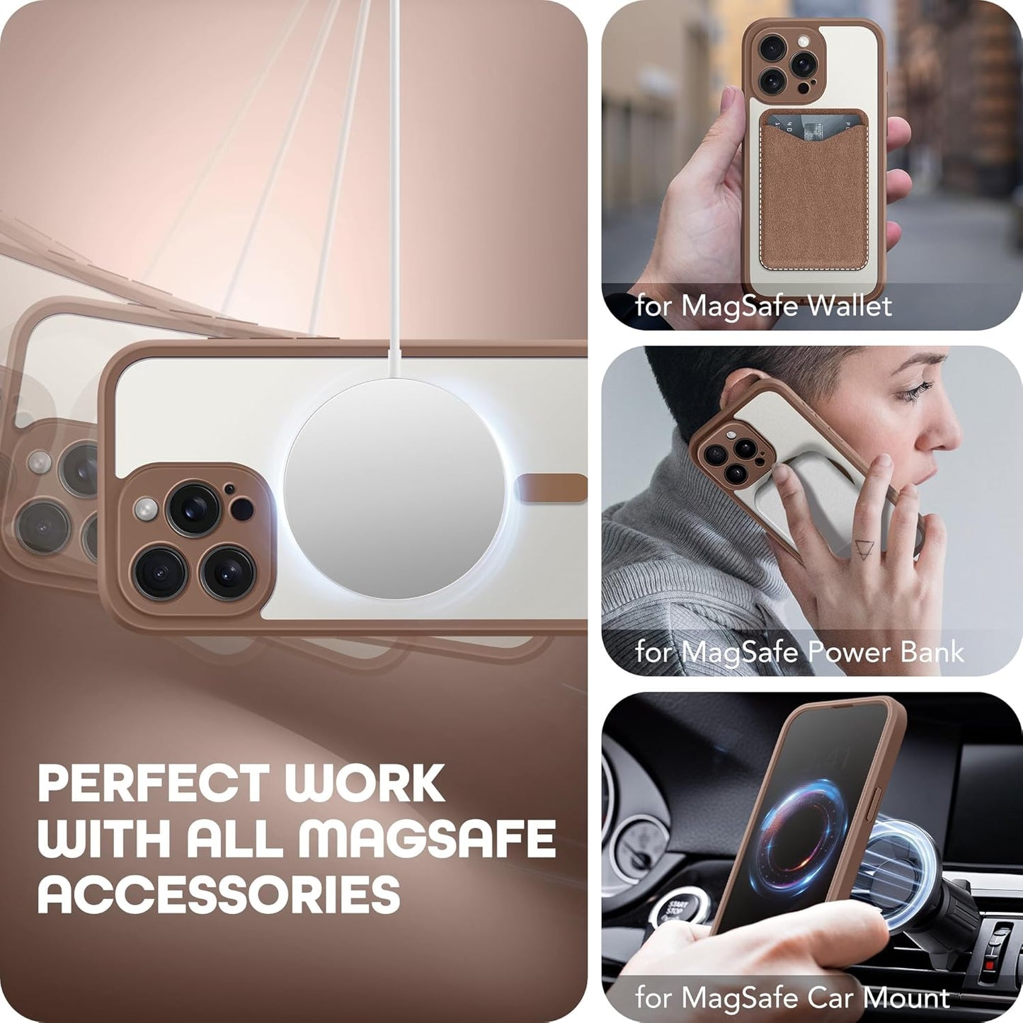 Magnetic for iPhone 15 Pro Case, Compatible with MagSafe, Built-in Privacy Screen Protector and Camera Protection, Anti Spy Full Body Dustproof Shockproof Hard Phone Case 6.1", Brown