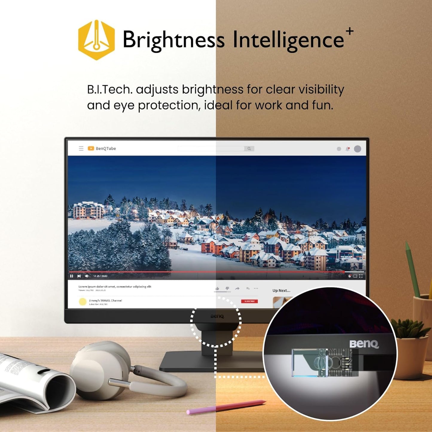 BenQ GW2490 24" Computer Monitor 100Hz FHD 1920x1080p IPS Eye-Care Tech VESA Mount Thin Bezel Low Blue Light Adaptive Brightness Wall Mount Built-in Speakers DisplayPort HDMI Port2