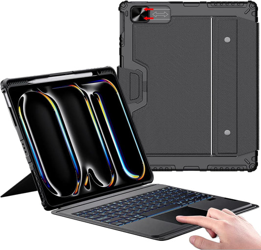 Nillkin iPad Pro 13 inch Case with Keyboard M4 2024, Slide Camera Cover, iPad Pro 13 Case with Pencil Holder and 7 Colors Backlit Wireless Detachable Keyboard, Multi-Touch Trackpad