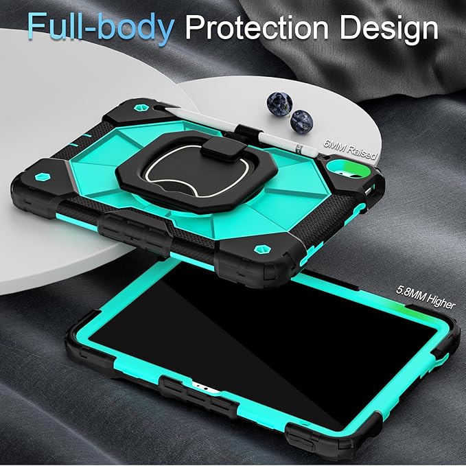 Case for iPad (A16) 11th/10th Generation 2025/2022,iPad Case 10th Generation with Rotating Stand Screen Protector,Shockproof Cover for i Pad 11.0/10.9 Inch Cases,Black Mint