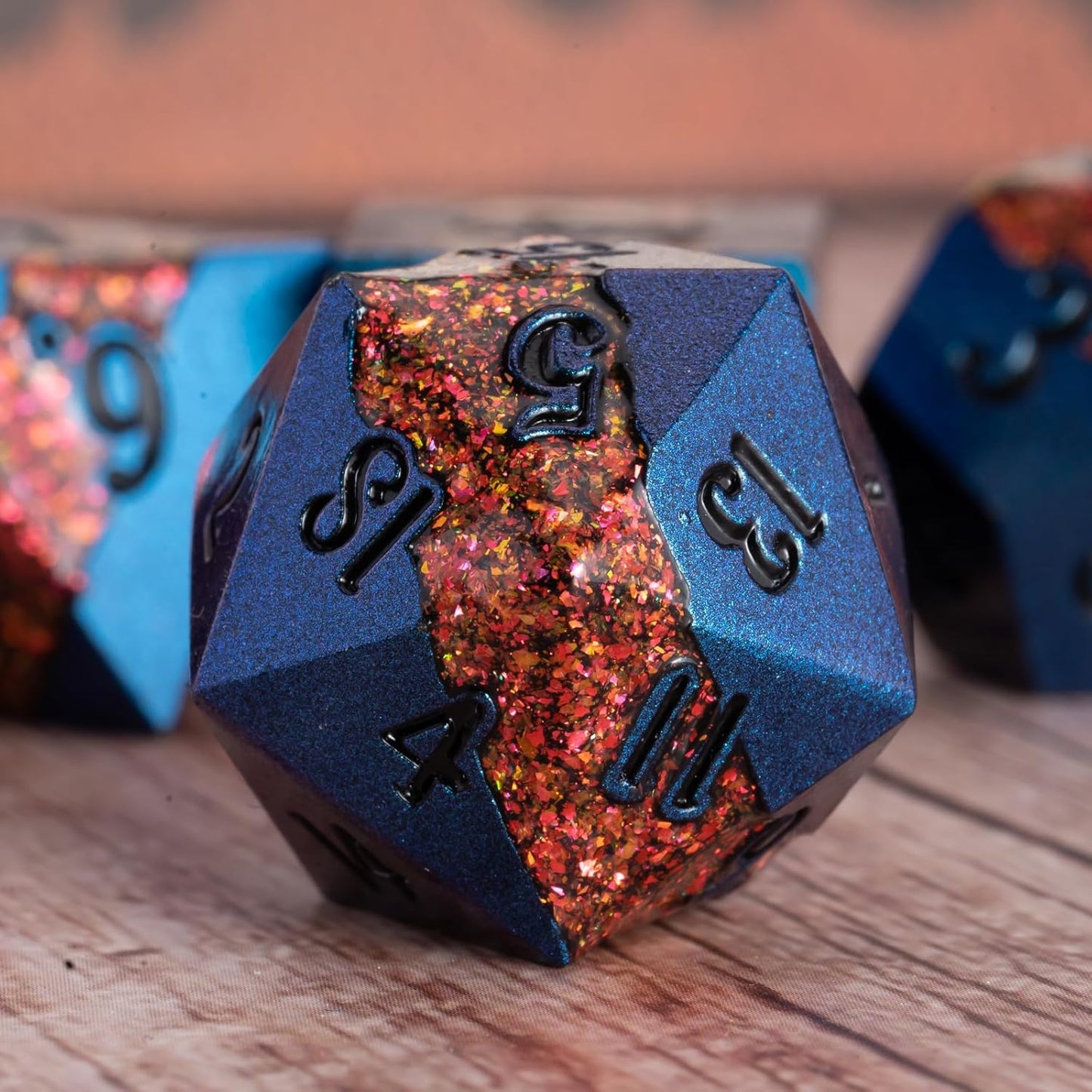 Large Stripe Metal Dice DND,Metallic Solid Crack Glittrer Dice Set with Gift Box,Polyhedral RPG Dice 7pcs Set