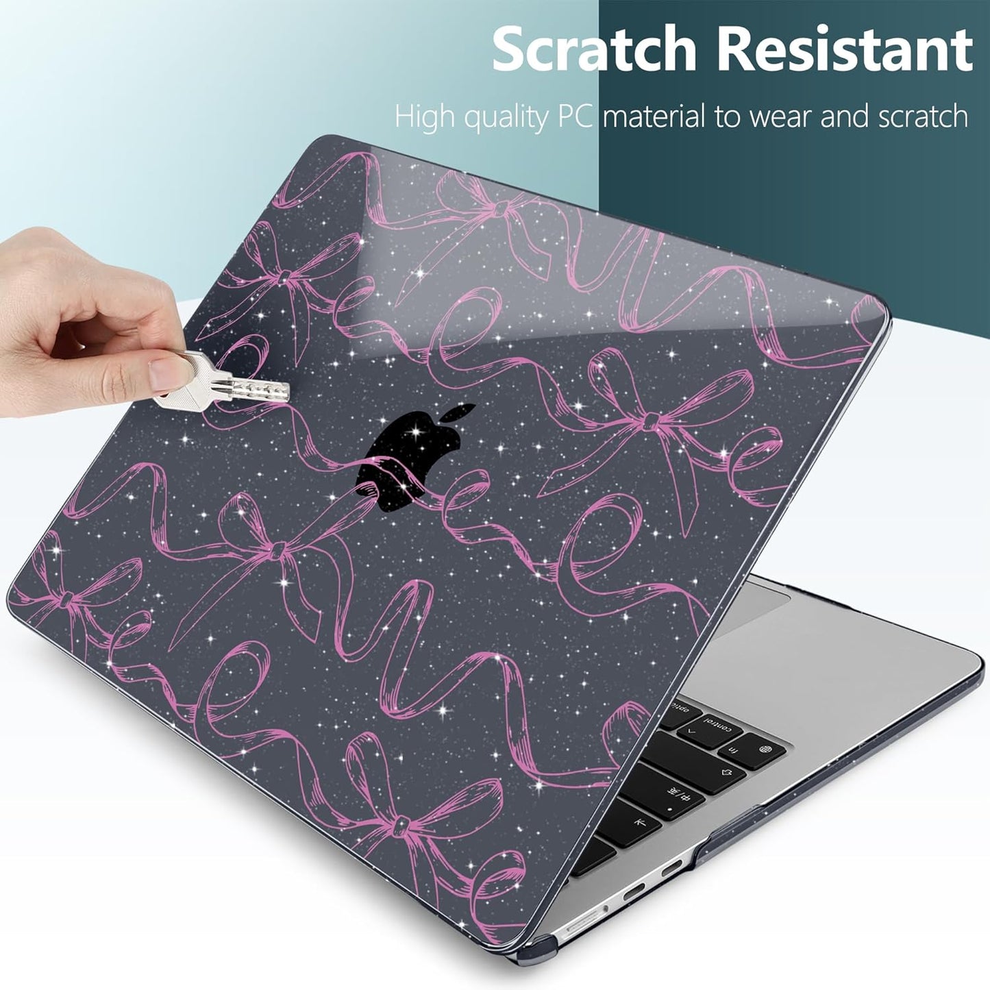 TWOLSKOO Compatible with M4 MacBook Air 13.6 inch Case 2025-2022 Release M4 A3240 M3 A3113 M2 A2681, Plastic Hard Shell & Keyboard Cover & Type C Adapter & Screen Protector, Sparkly Bows