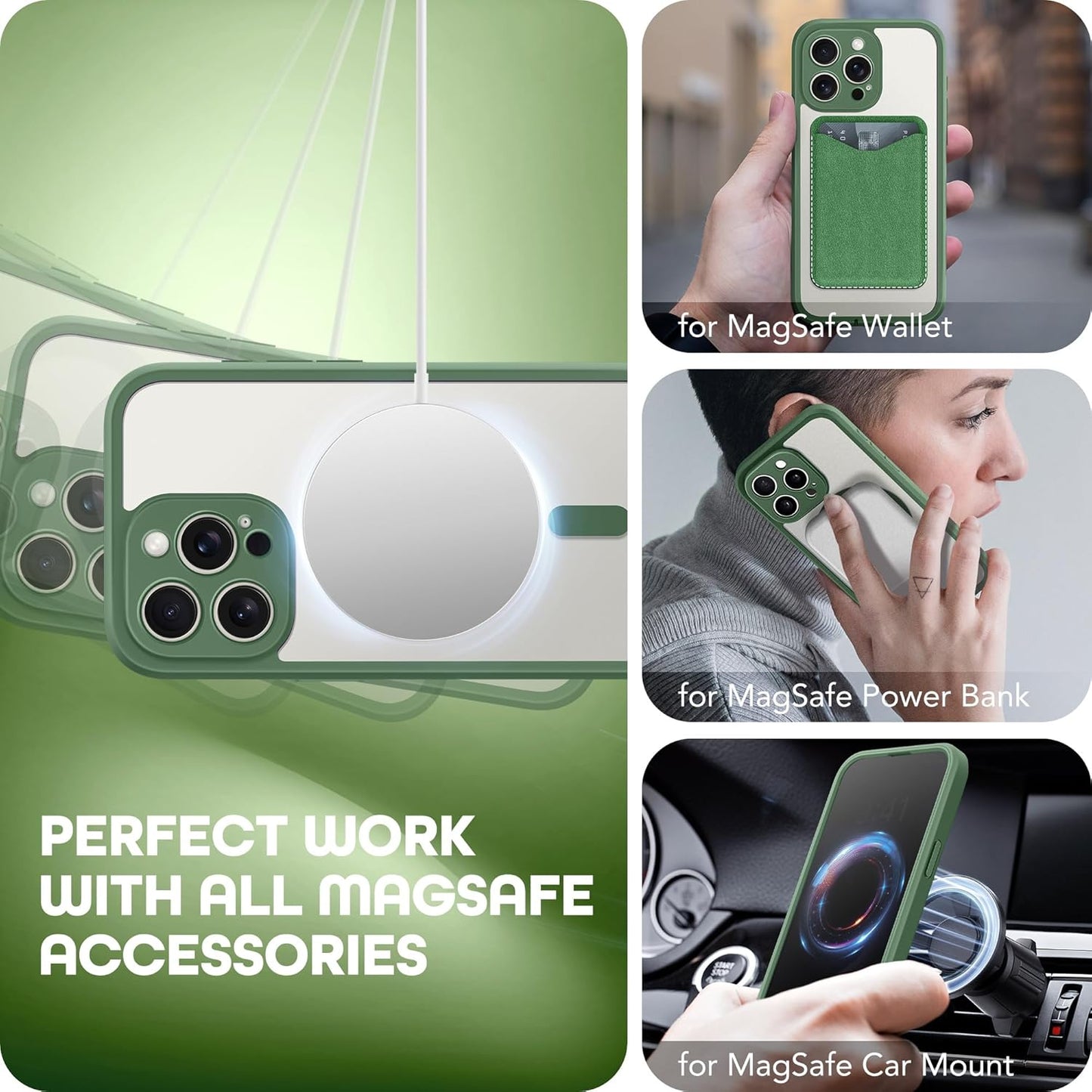 Magnetic for iPhone 15 Pro Case, Compatible with MagSafe, Built-in Privacy Screen Protector and Camera Protection, Anti Spy Full Body Dustproof Shockproof Hard Phone Case 6.1", Pine Green