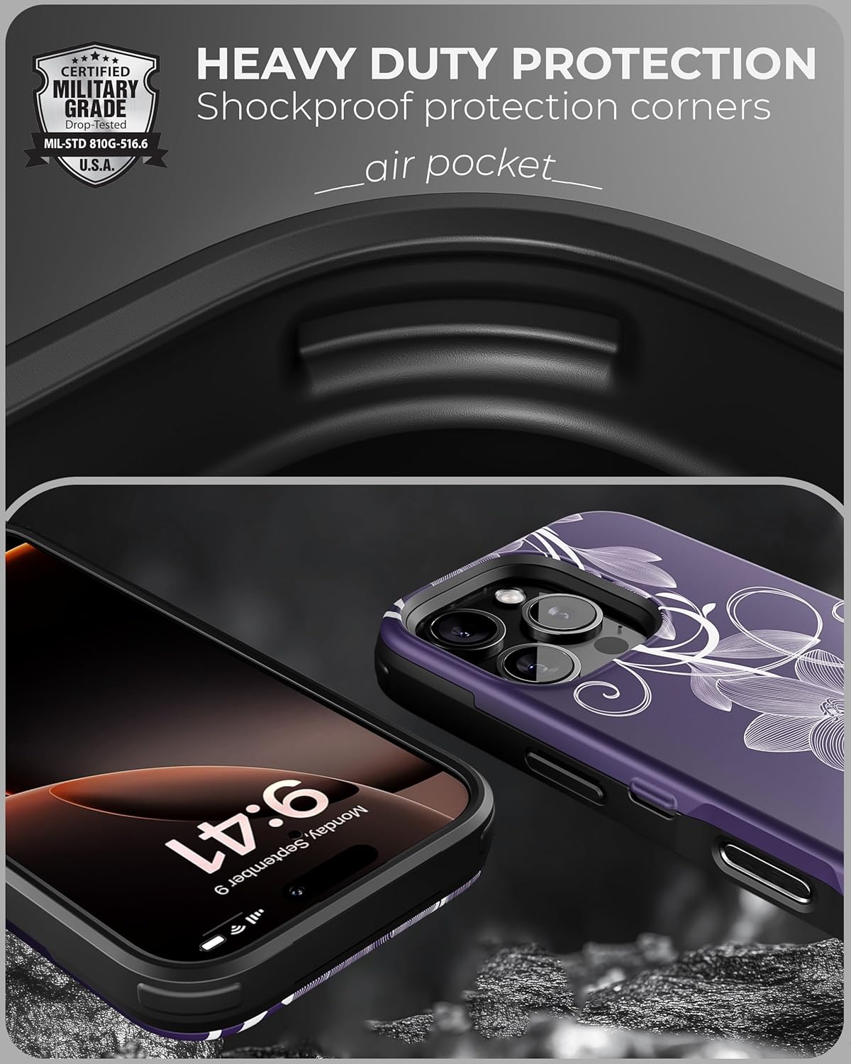 TORU CX Slim for iPhone 16 Pro Case Wallet | Protective Shockproof Heavy Duty Cover with Hidden Card Holder & Card Slot | Mirror & Wrist Strap Included - Flowers