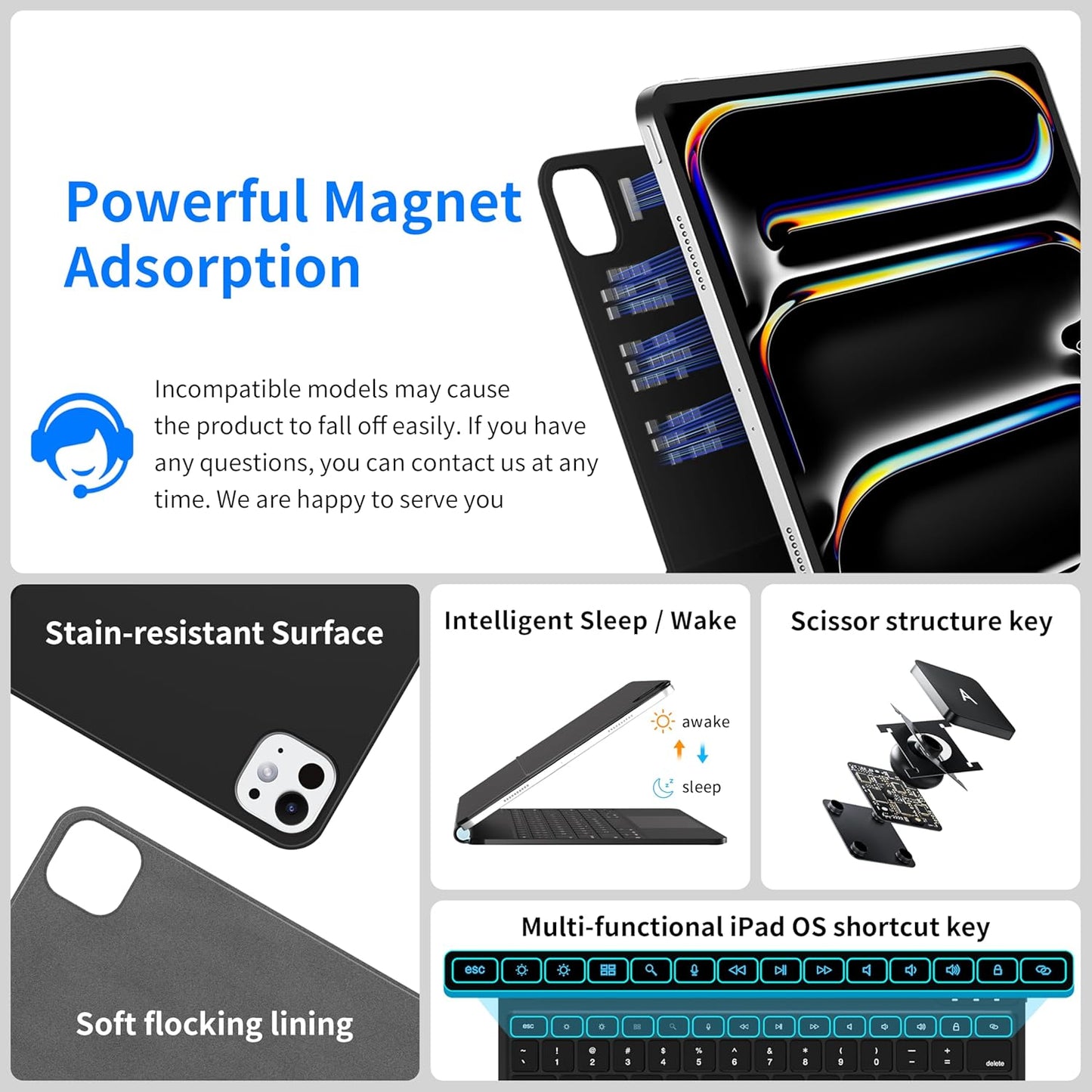 iPad Pro 13 inch case 2024 with Keyboard, Keyboard Case for iPad Pro 13-inch (M4, 2024) with 7 Colors Backlight, Multi-Touch Trackpad, Easy-Set Magnetic Stand, Auto Sleep/Wake (Black)