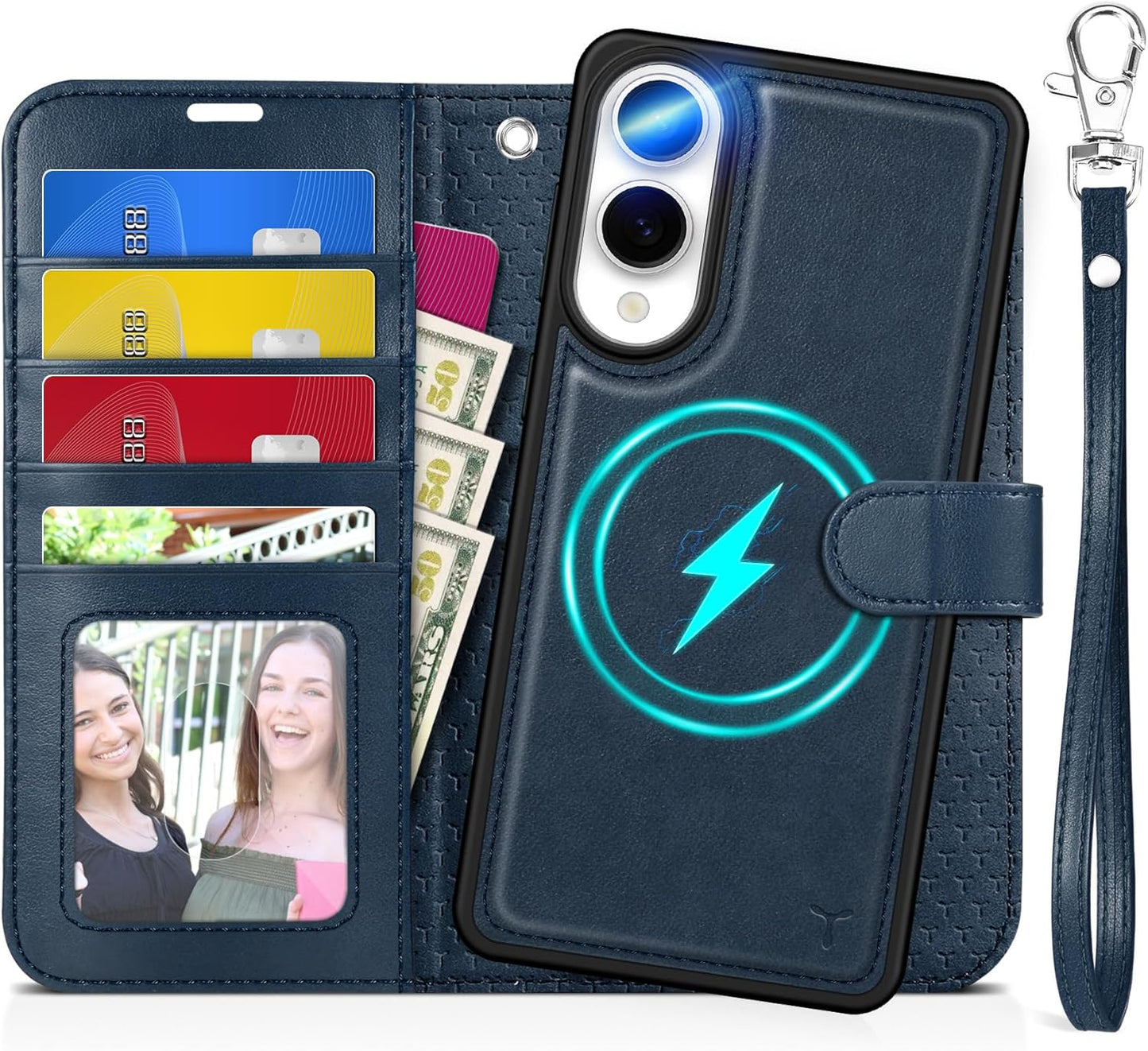 TUCCH Case Wallet for Galaxy S25 Edge, [Detachable] 2 in 1 Magnetic PU Leather Wrist Strap RFID Blocking Wireless Charging 4 Card Slot Stand Removable Shockproof Cover for Galaxy S25 Edge, Dark Blue