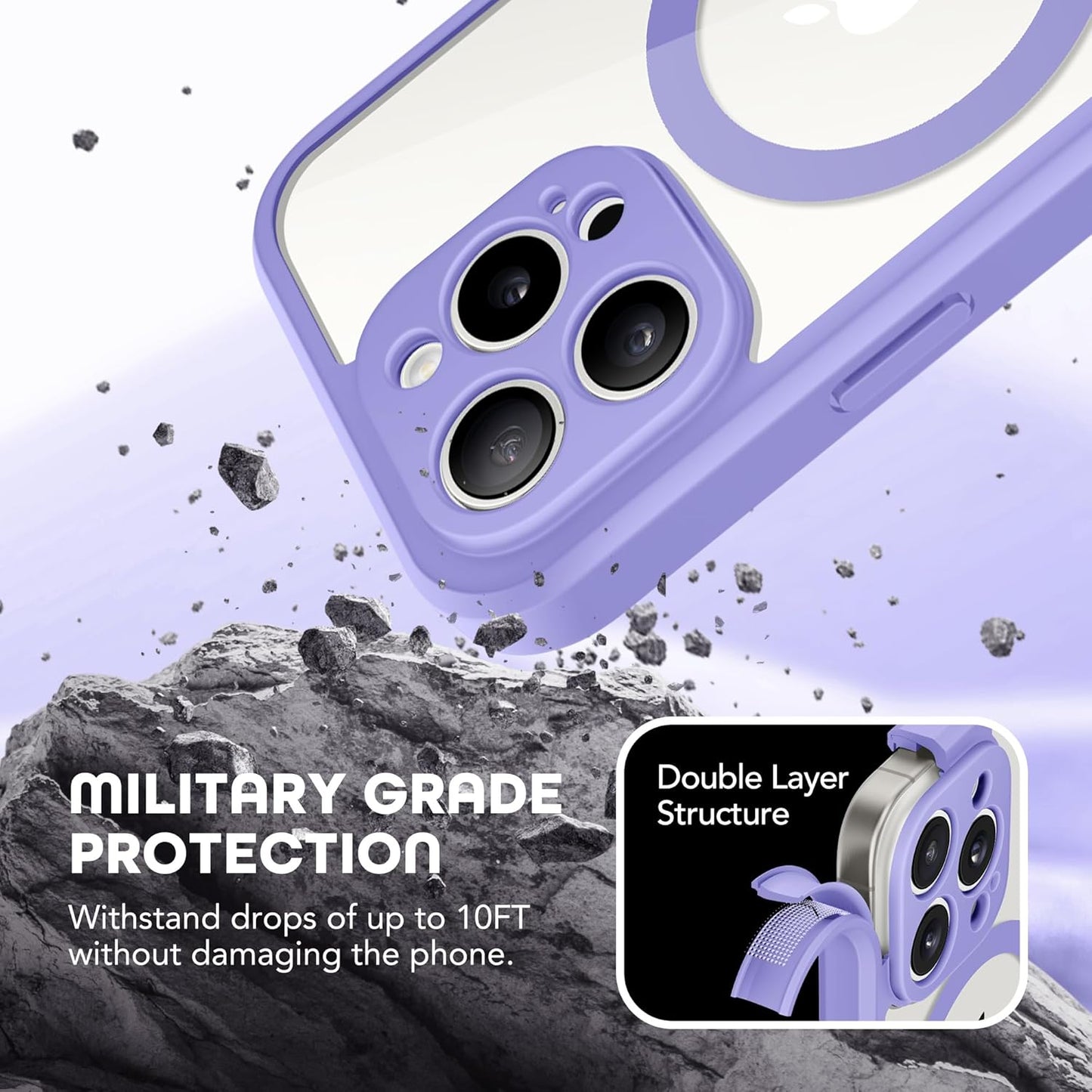 Magnetic for iPhone 15 Pro Case, Compatible with MagSafe, Built-in Privacy Screen Protector and Camera Protection, Anti Spy Full Body Dustproof Shockproof Hard Phone Case 6.1", Light Purple