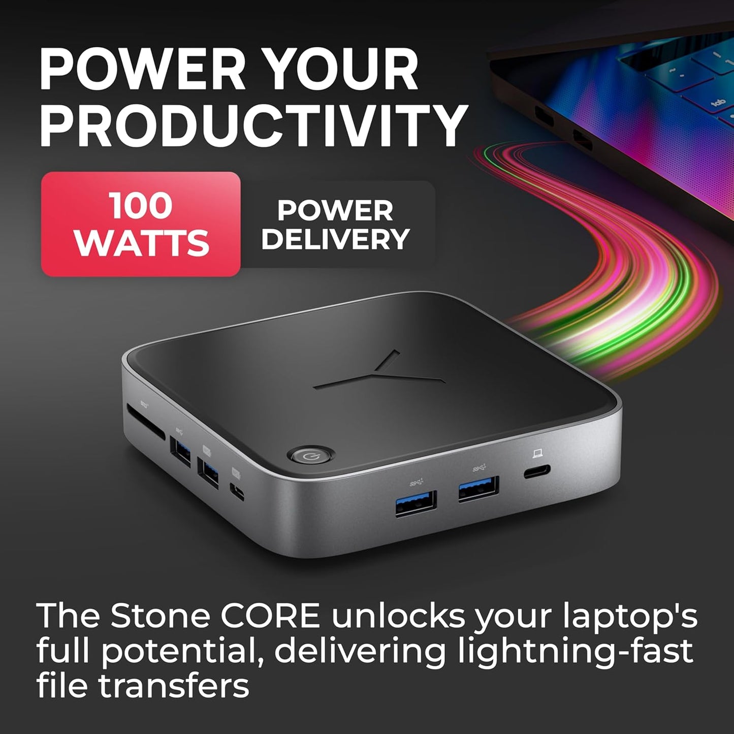 Brydge Stone CORE Powered Charging Docking Station – 10 Ports, 100W PD, Dual Monitor Docking Station, 4K60Hz, 8K HDMI, SD 4.0, USB-A & USB-C, Ethernet – Windows & MacOS Compatible Laptop