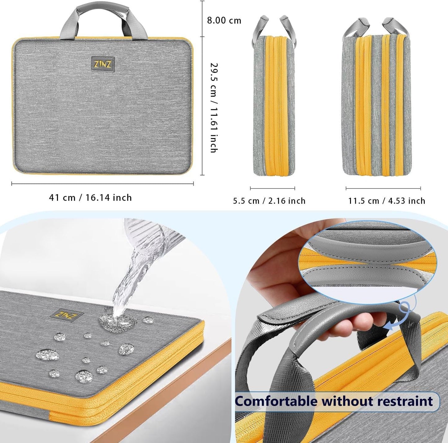 ZINZ Slim Expandable Laptop Case 15.6 Inch Sleeve Upgraded Protective Durable Recycled Carrying Case Compatible with MacBook 15" & 16" and Most 15" 15.6" 16" Notebook,G01YL01