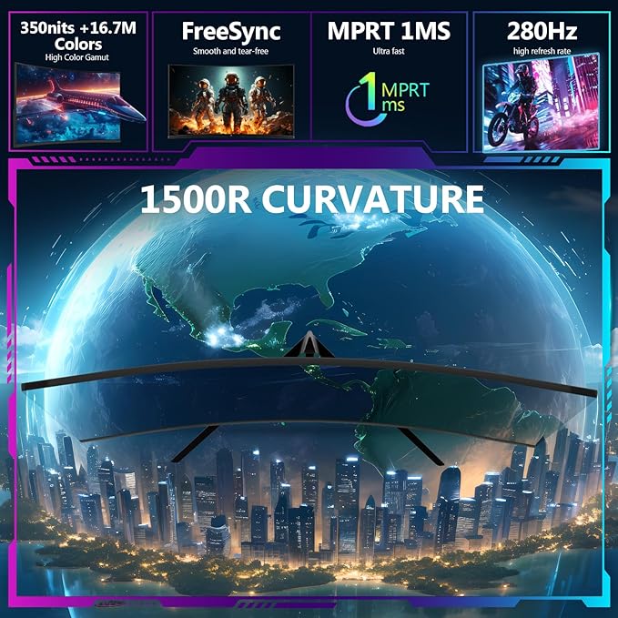 Z-Edge 27 inch Curved Gaming Monitor, FHD 1080P 240Hz 280Hz Curved 1500R Computer Monitor, Fast MPRT 1ms Monitor, 350nits, 16.7M Colors, 4000:1 Contrast, UG27P 2X DP 1.2 Ports and 2X HDMI 2.0 Ports