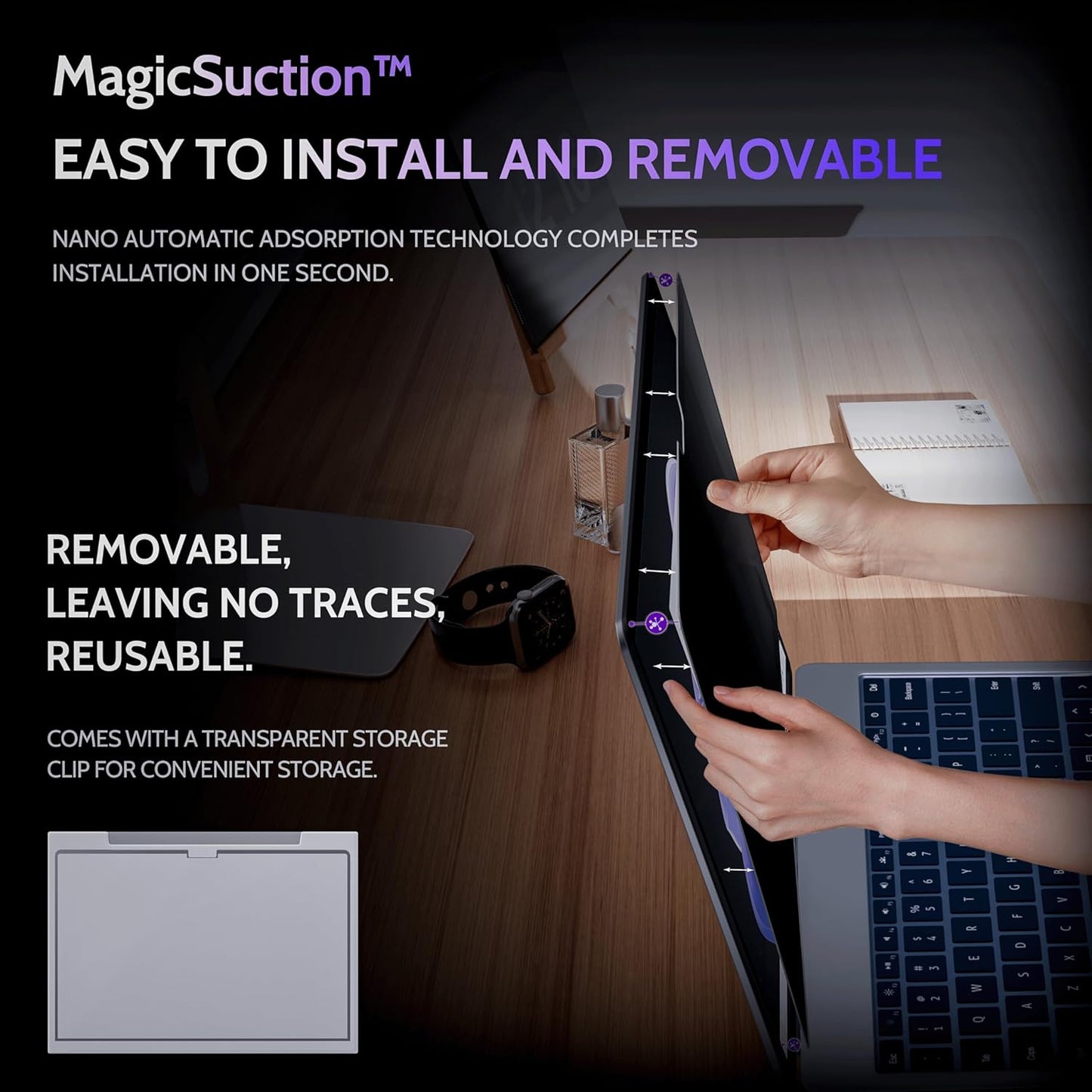 Privacy Screen for 14.4 Inch Surface Laptop Studio 2/1, MagicSuction™ Removable Anti Spy Black Protector, Glare Blue Light Filter for Microsoft Laptop Computer Monitor