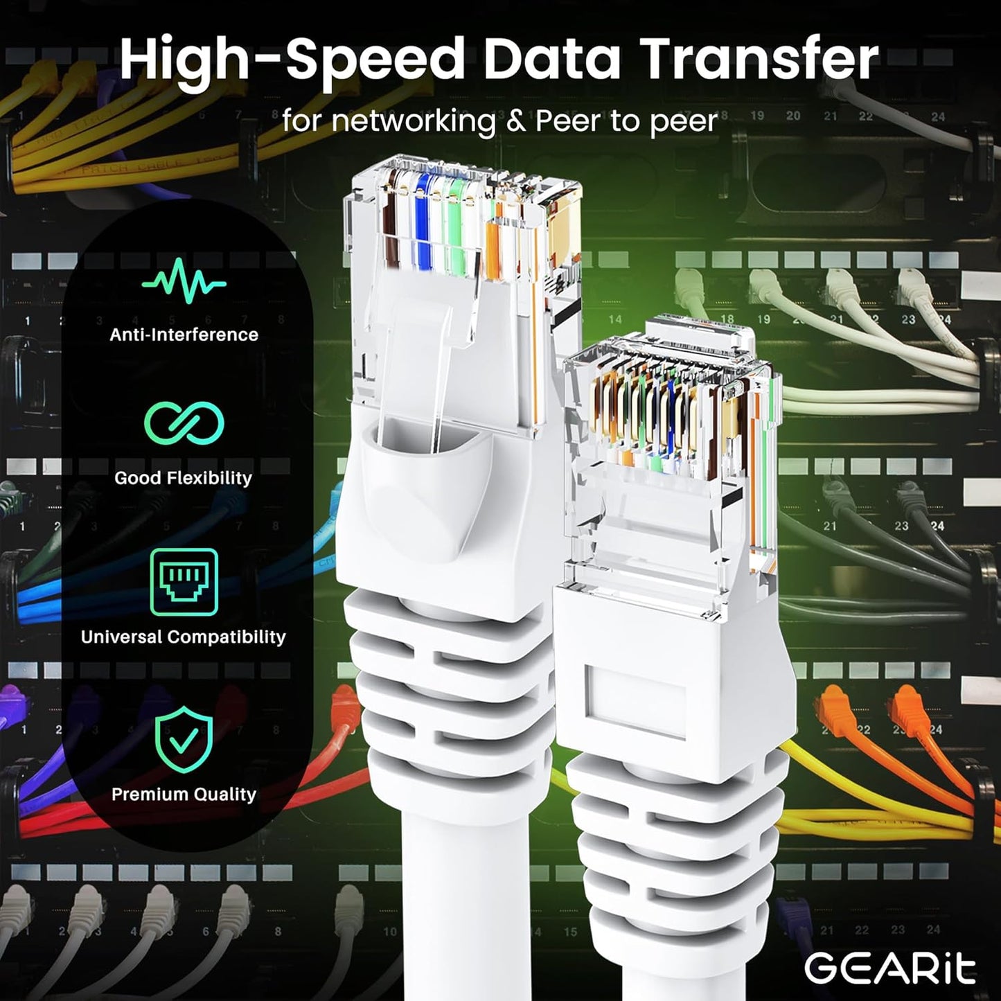 GEARit Cat 6 Ethernet Cable (50-Pack 3 Feet) Cat6 Network Patch, 10Gbps, RJ45, Snagless Cord, Gold-Plated Connectors, Internet for PC, TV, Tablet, Router, Printer, Servers, IT Data Center - White