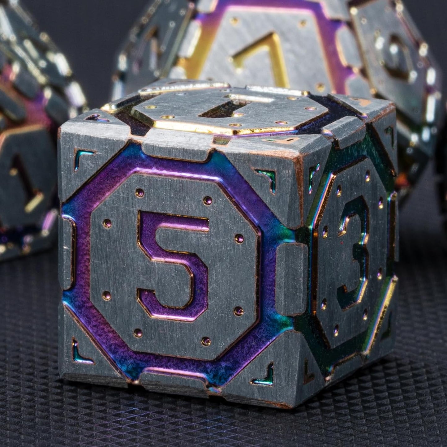 DND Metal Dice Set, Polyhedral Dice Set for RPG D&D Dice with Cracks Dungeons and Dragons Dice Set for RPG TTRPG D&D Die with Gift Case（Silver and Coloured Ink-1）