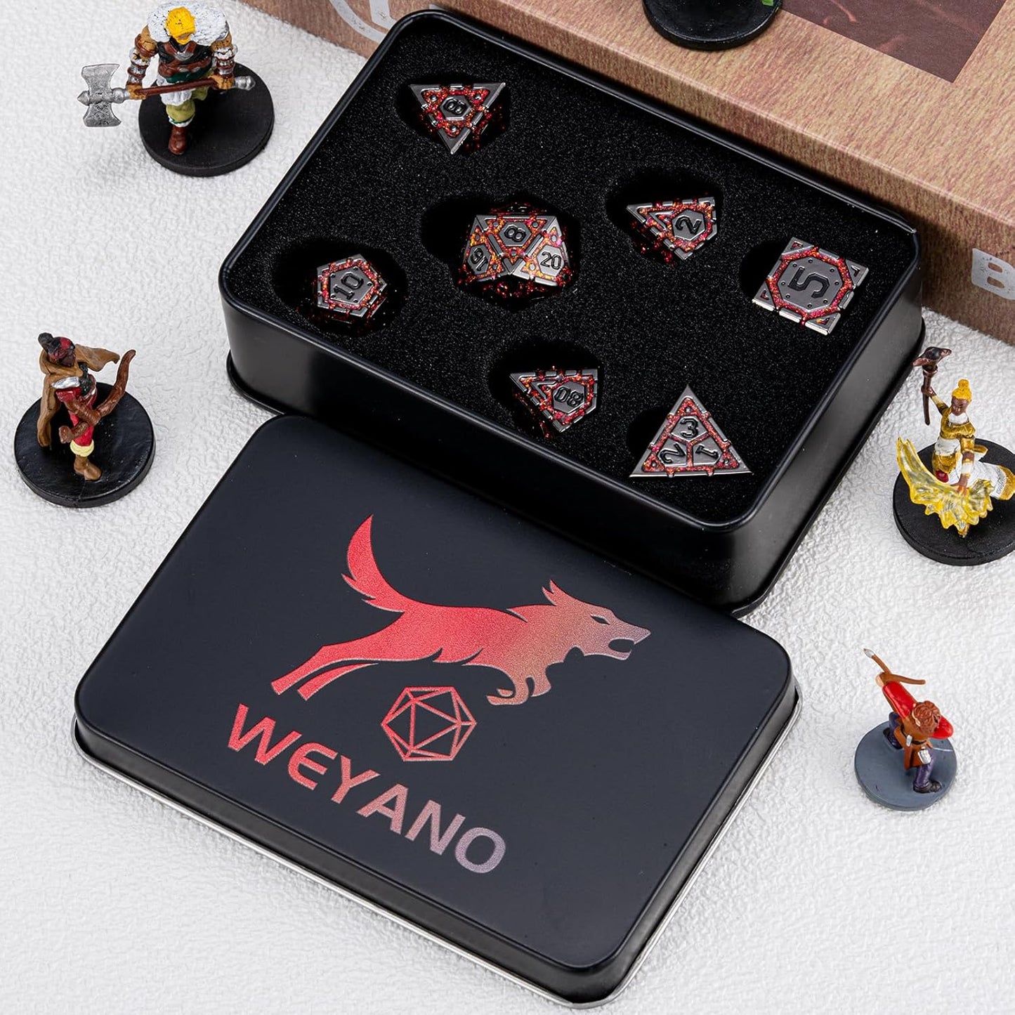 DND Metal Dice Set, Polyhedral Dice Set for RPG D&D Dice with Cracks Dungeons and Dragons Dice Set for RPG TTRPG D&D Die with Gift Case(Black Nickel Red)