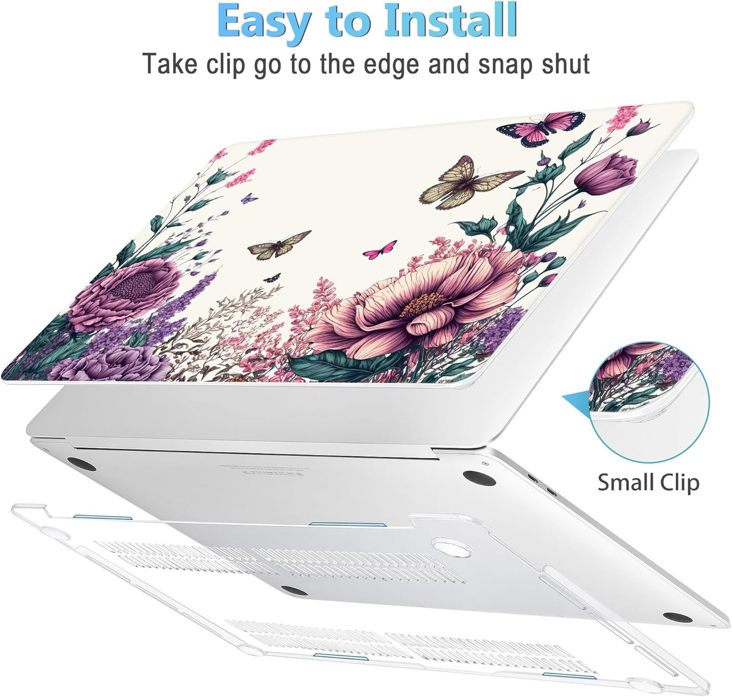 Mektron for MacBook Pro 13-inch Case 2022 2021 2020 Release A2338 M2 M1 A2289 A2251, Printed Plastic Hard Shell Cover for New MacBook Pro 13.3-inch Touch Bar Fits Touch ID, Butterfly Flower C077