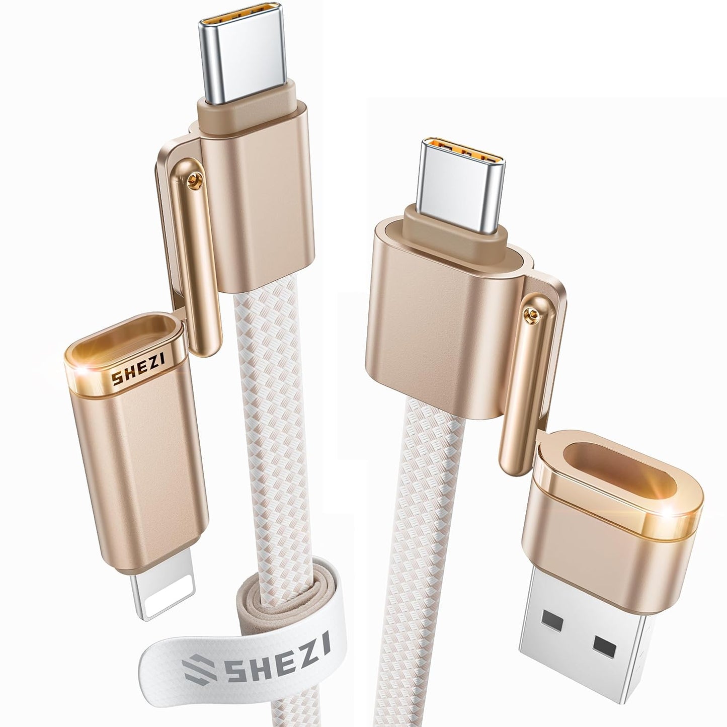 SHEZI 4-in-1 Compatible with USB C to Lightning Cable 240W Fast Charging & Data Transfer, Support to CarPlay & Android Auto, 5FT Multi Cords Charger for iPhone/iPad/Samsung/MacBook Cable, Titanium